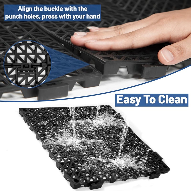 Dingbaayee 12Pcs Drainage Interlocking Floor Tiles 11.8" x 11.8", Modular Interlocking Cushion Soft PVC Floor Non-Slip Splicing Waterproof Mat for Drain, Pool, Shower, Patio, Balcony, Bathroom, Kitchen, Yard - Image 5